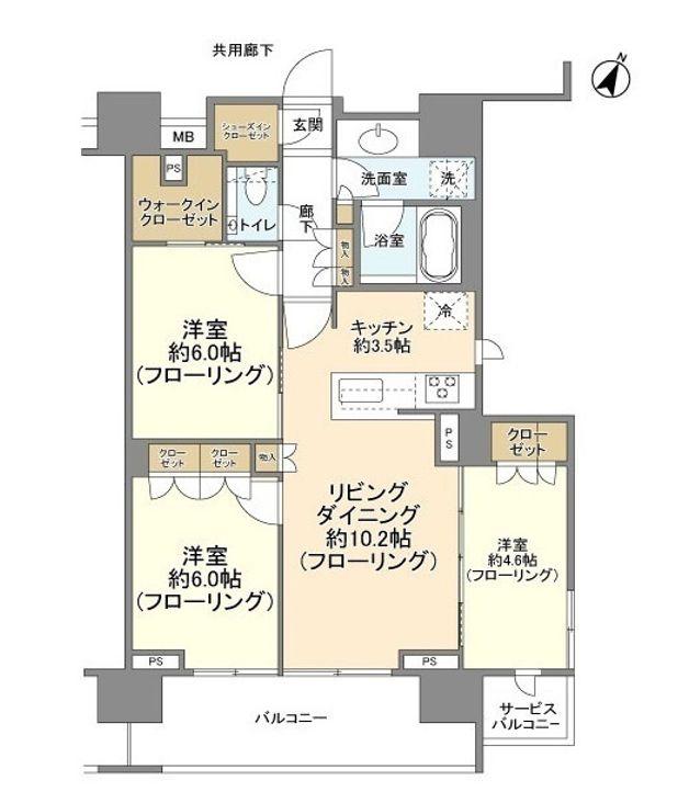 クレヴィア新宿若松町(3LDK/2階)の間取り写真