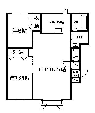 ラテラB(2LDK/1階)の間取り写真