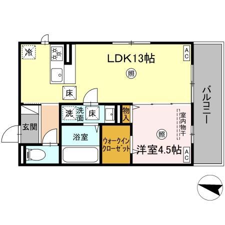 ソラーナI(1LDK/1階)の間取り写真