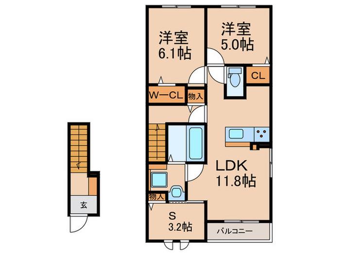 ウェルシュガーデンI(3LDK/2階)の間取り写真
