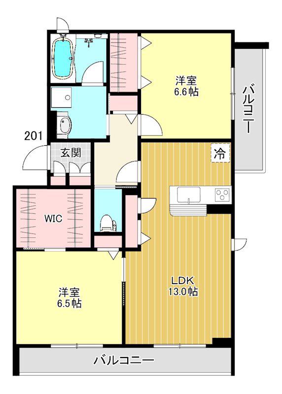 アルカディア宮原(2LDK/2階)の間取り写真