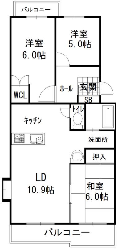 サニーコート鳳南(3LDK/3階)の間取り写真