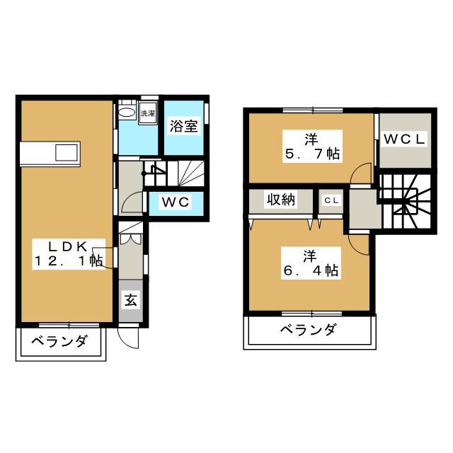 CIEL BLEU(2LDK/1階)の間取り写真