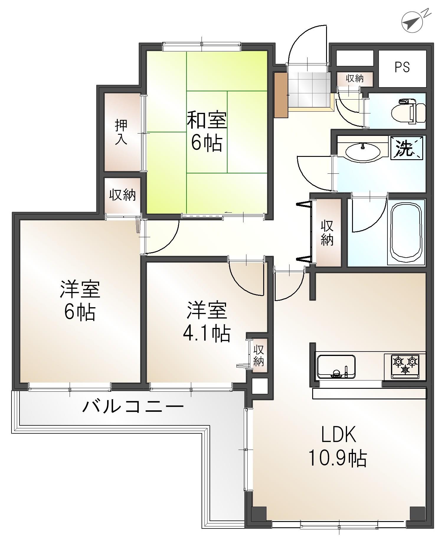 ウィンベルコーラス西所沢(3LDK/4階)の間取り写真