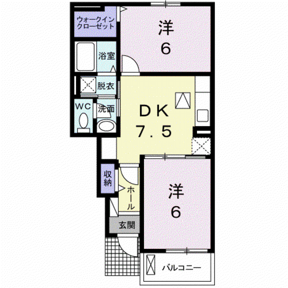 サンパティオベルB(2DK/1階)の間取り写真