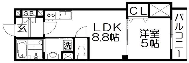 クリエオーレ藤阪東町II(1LDK/2階)の間取り写真