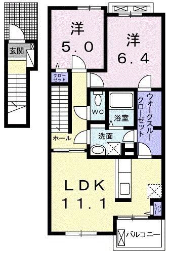 プラシードSKI(2LDK/2階)の間取り写真