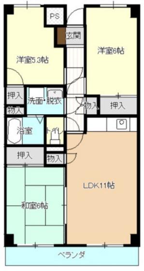 サンライフ松谷(3LDK/4階)の間取り写真