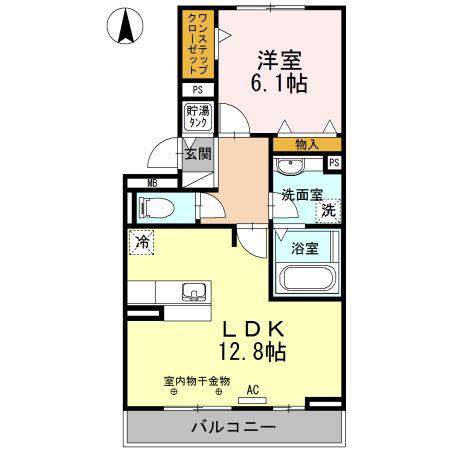 グランデタカオカ C(1LDK/3階)の間取り写真
