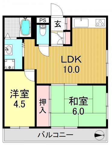 シャトー吉崎(2LDK/1階)の間取り写真