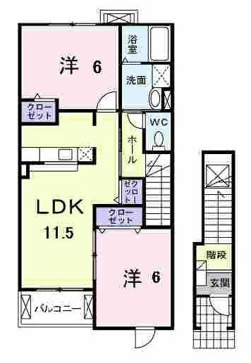 シェンヴァウムA(2LDK/2階)の間取り写真