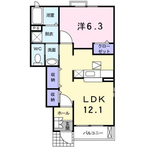 プルメリアI(1LDK/1階)の間取り写真