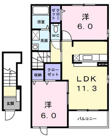 クローズ ド 相見II(2LDK/2階)の間取り写真
