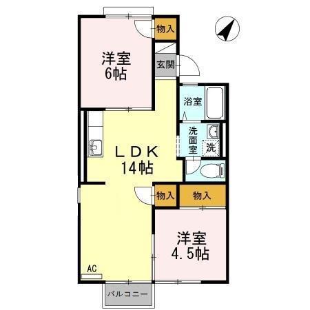 アルケミラ糸米(2LDK/2階)の間取り写真