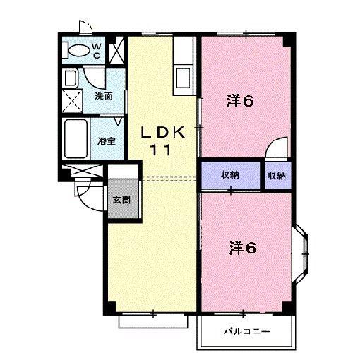 サニーサイドA(2LDK/2階)の間取り写真