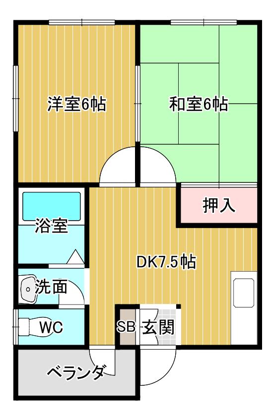 サンティー大手(2DK/1階)の間取り写真