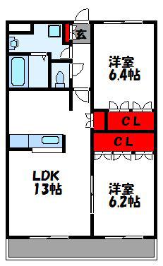 シーサイドヒルズHK-I(2LDK/2階)の間取り写真