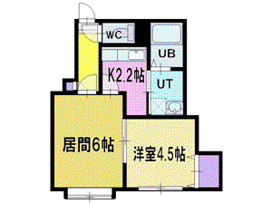 デュ・オール北野1(1LDK/2階)の間取り写真