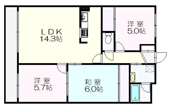 サントアリオデ大谷地(3LDK/1階)の間取り写真