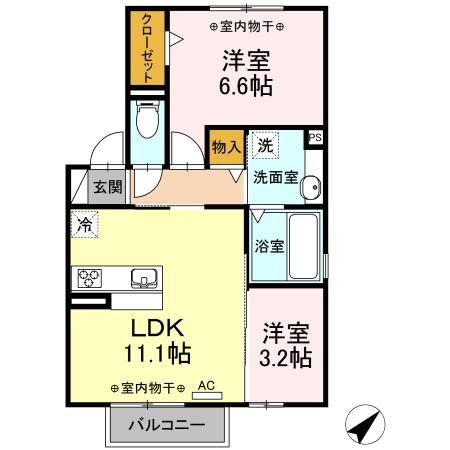 フローラ(2LDK/2階)の間取り写真