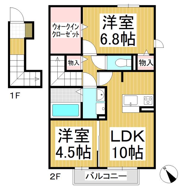 セジュールりんどう D(2LDK/2階)の間取り写真