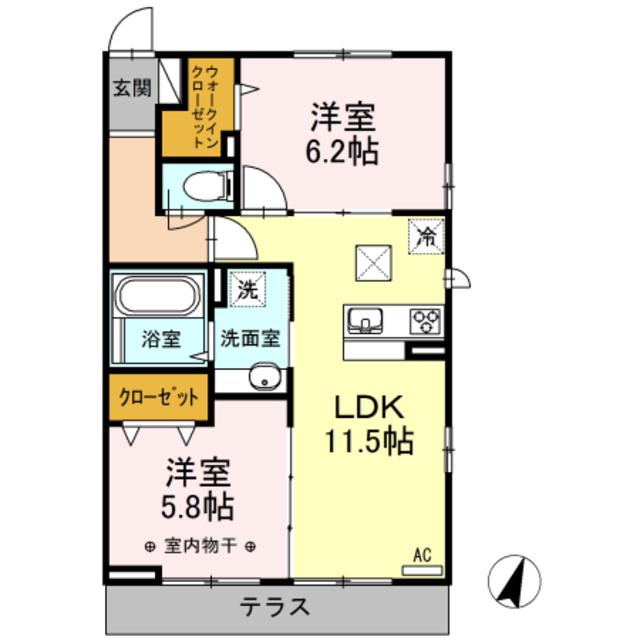 カーサドマーニ(2LDK/1階)の間取り写真