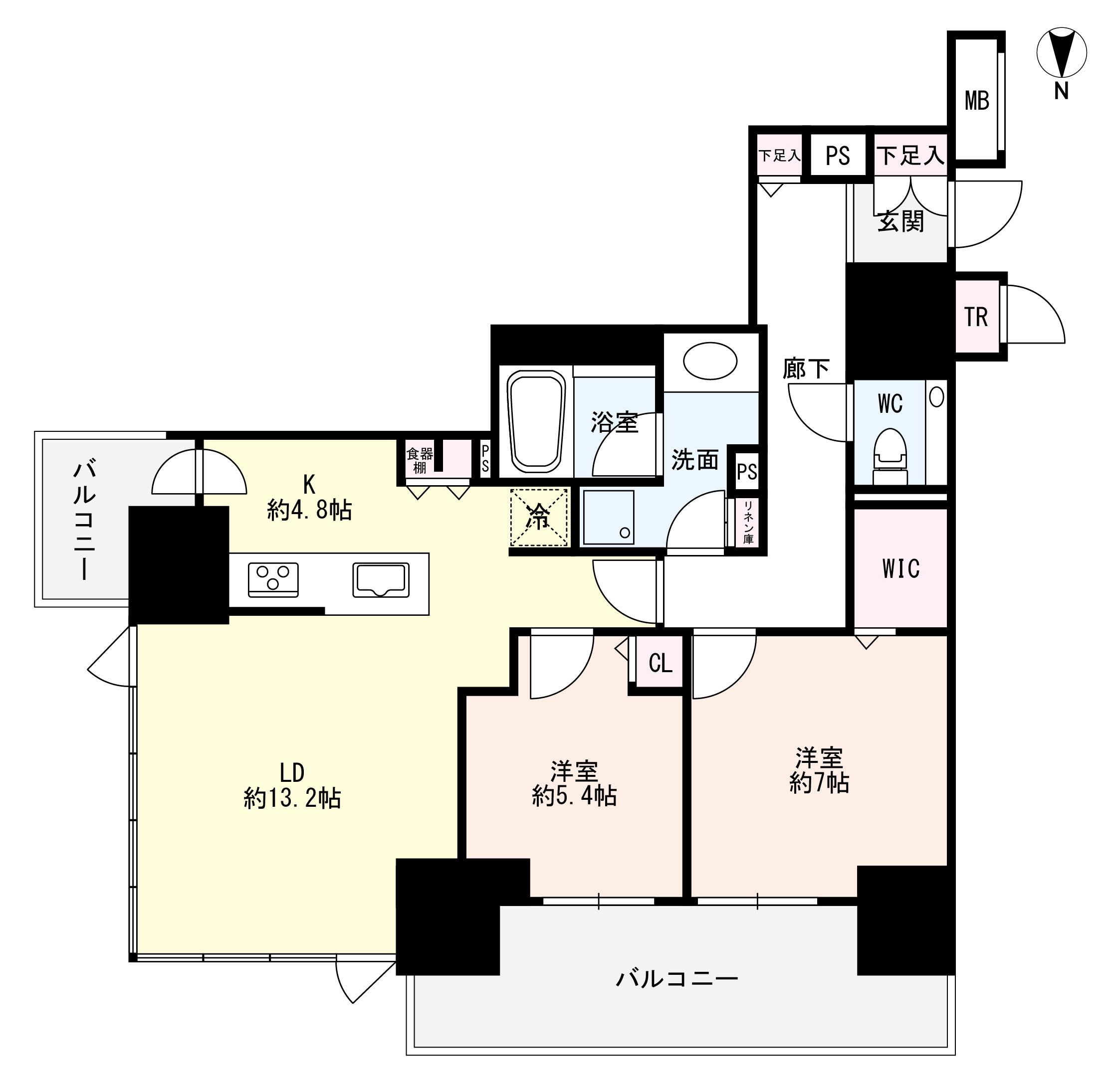 プレミストタワー新さっぽろ(2LDK/21階)の間取り写真