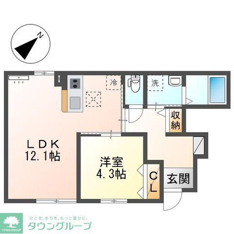 シャンパーニュ北越谷(1LDK/1階)の間取り写真