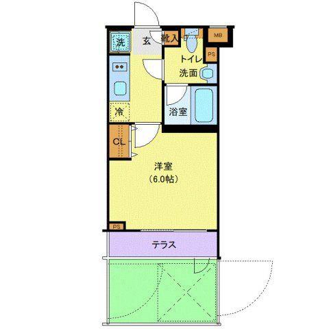 XEBEC旗の台(1K/1階)の間取り写真