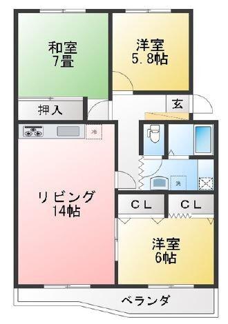 グリーンハイムいずみ野38号棟(3LDK/5階)の間取り写真