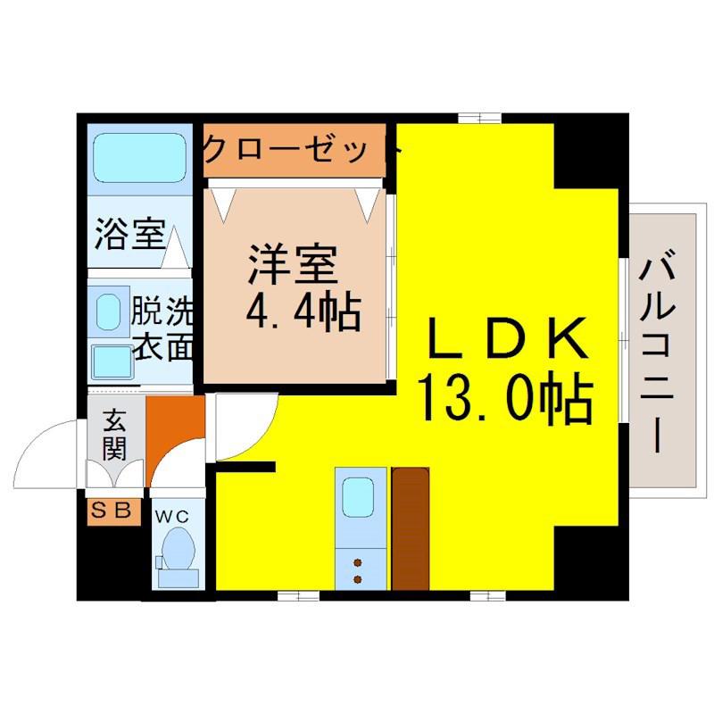 ベルルージュ中村公園(1LDK/6階)の間取り写真