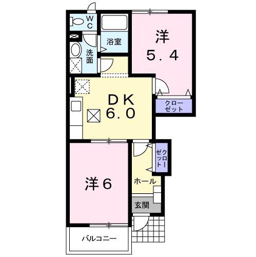 ハピネス(2DK/1階)の間取り写真