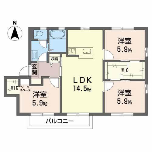 フレグランスYOURS D(3LDK/2階)の間取り写真