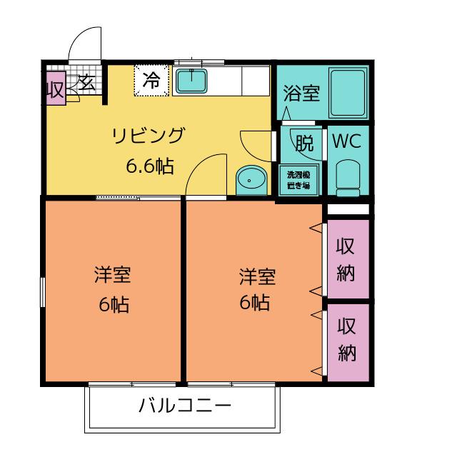 メゾンウィング A(2DK/2階)の間取り写真