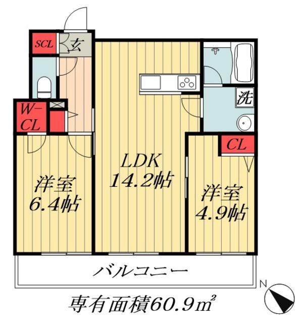 プレリュード(2LDK/3階)の間取り写真