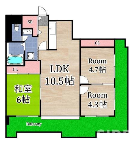 アルテハイム城北I号棟(2LDK/5階)の間取り写真