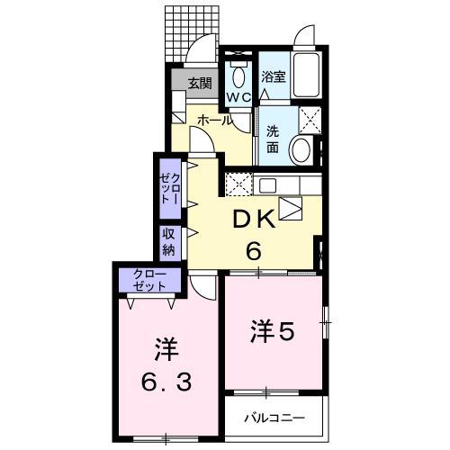 ＪＲ花輪線 東大館駅 徒歩18分 2階建 築19年(2DK/1階)の間取り写真