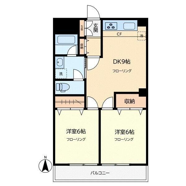 マンション都立大(2DK/6階)の間取り写真