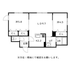 GRAN BACH麻生(2LDK/3階)の間取り写真