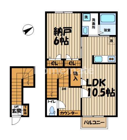 EUODIA A棟(1LDK/2階)の間取り写真