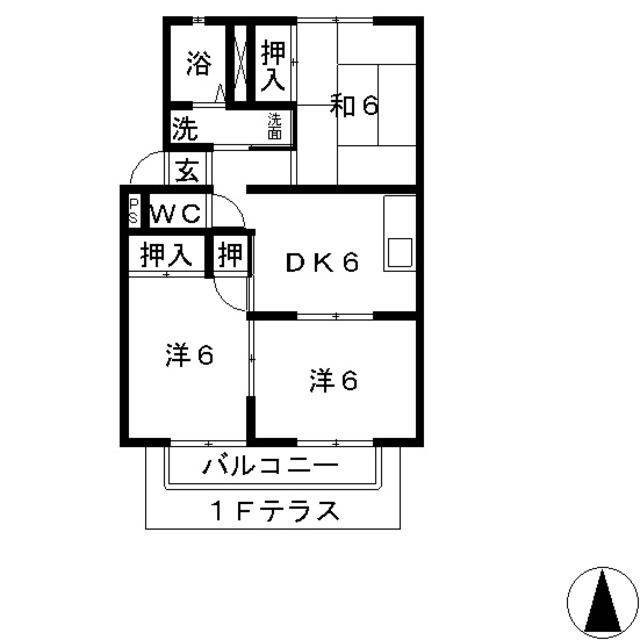 グレースタウンB棟(3DK/2階)の間取り写真