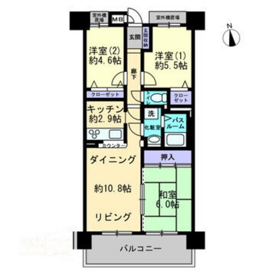 アマネセール東古松I(3LDK/9階)の間取り写真