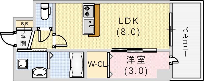 アドバンス神戸ラシュレ(1LDK/8階)の間取り写真