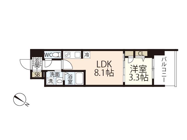S-RESIDENCE東千田公園ALESIA(1LDK/11階)の間取り写真