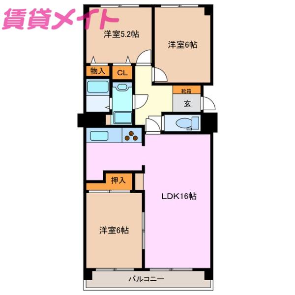 エスポア鈴鹿(3LDK/10階)の間取り写真