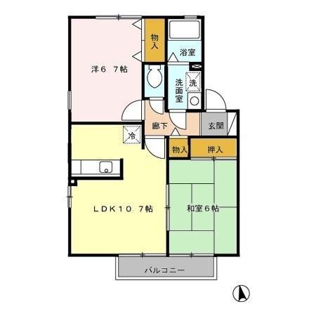 ウィルモアタウンB棟(2LDK/2階)の間取り写真