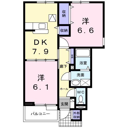 マウントシティIIA(2DK/1階)の間取り写真