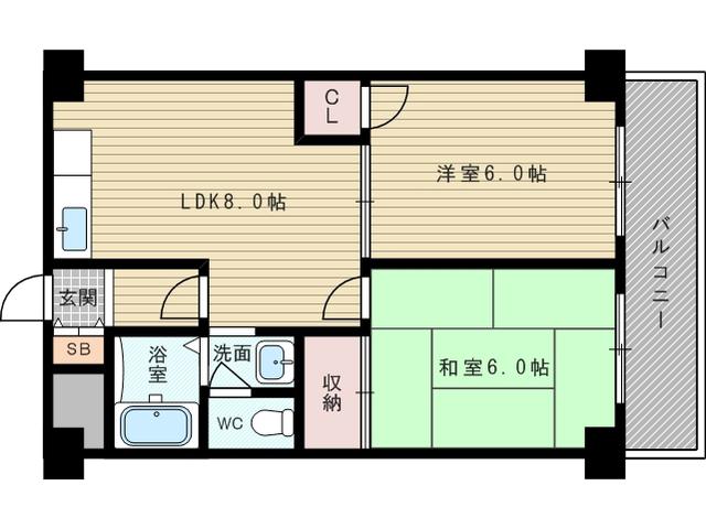 桑原ハイツ(2DK/3階)の間取り写真