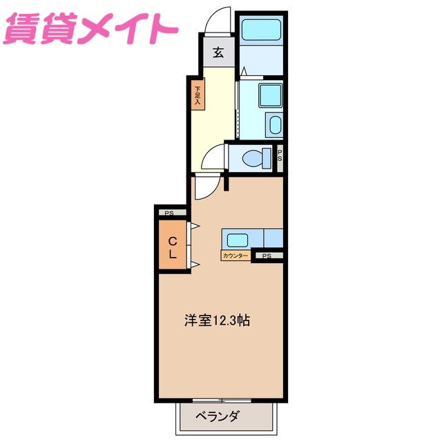 アンソレイエ ガルデン(ワンルーム/1階)の間取り写真