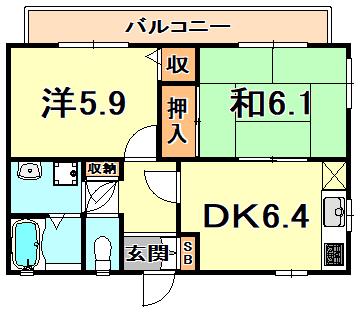 フレグランスセフィラ岡本(2DK/2階)の間取り写真